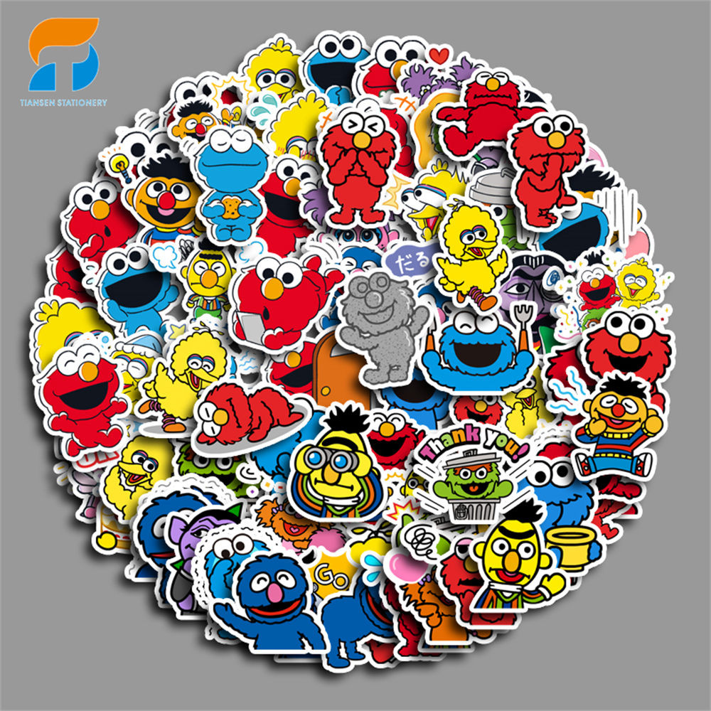 

100pcs stiker Sesame Street yang Lucu DIY untuk komputer, washi, scrapbooking, laptop, alat tulis, seni, dan kerajinan.