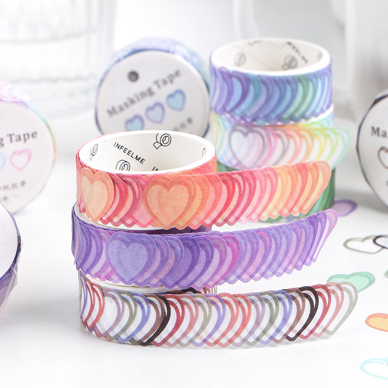 

100pcs/roll Loving Heart Washi Tape Decorative Masking Morandi Color Scrapbooking Diary Paper Stickers