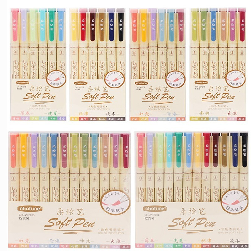 

24Color Retro Lettering Art Marker Drawing Pen Set Multicolor Soft Brush Tip Calligraphy Painting Aesthetic Cute School Supplies