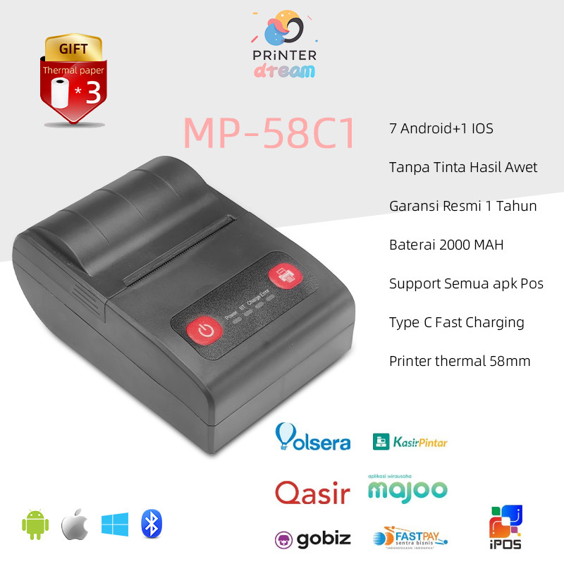 PRINTER KASIR 58mm Printer Thermal alat print resi support Android/ios/Windows Bluetooth +USB