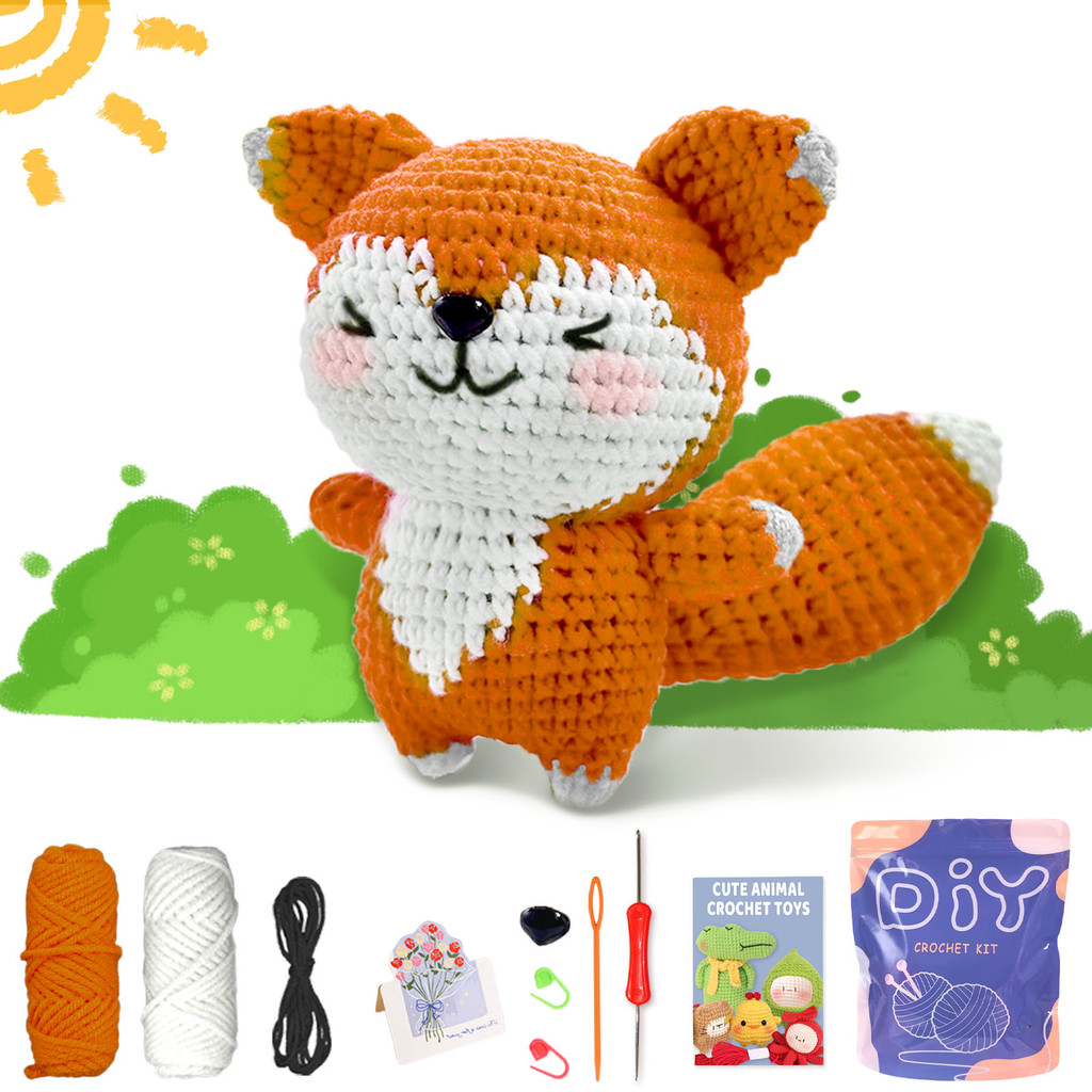 

1set Fox Crochet Set for Beginners,Include Step-by-Step Video Tutorials(Accessories In Random Color)