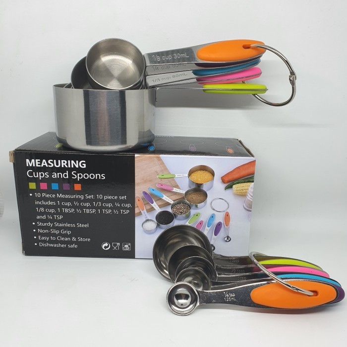 stainless measuring cup and spoon complete set 10pcs /sendok takar