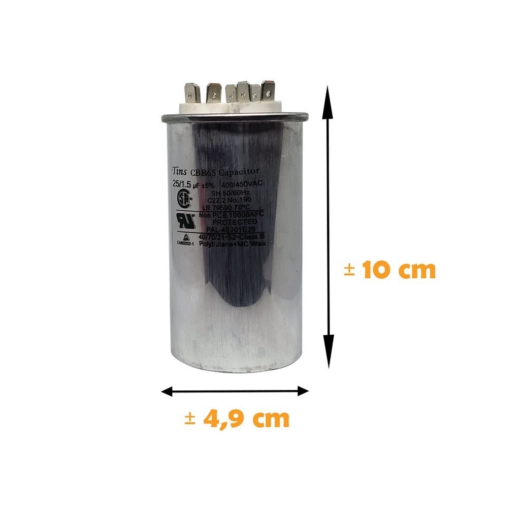 KAPASITOR AC PANASONIC 3 KAKI 25 UF + 1,5 UF UNTUK AC 1 PK BODY ALUMINIUM