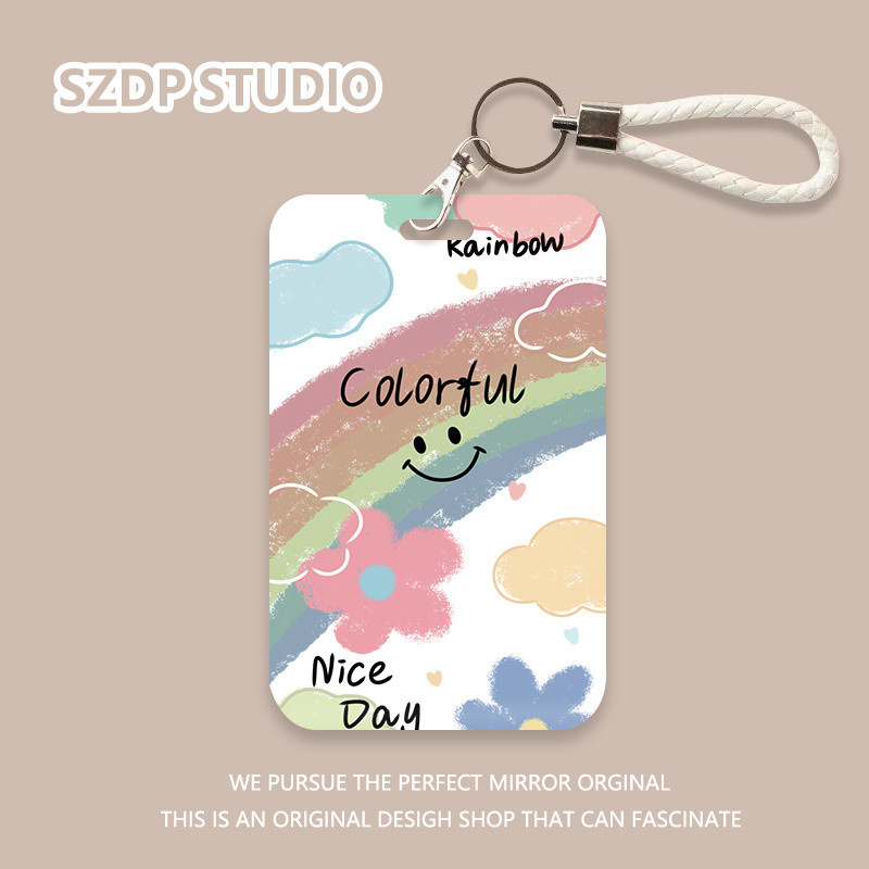 

ID CARD Pola bunga pelangi grafiti kartun Korea, penutup pelindung gantungan kunci terintegrasi kawaii lucu, penutup pelindung kartu bank, kartu ID, penutup pelindung kartu bus