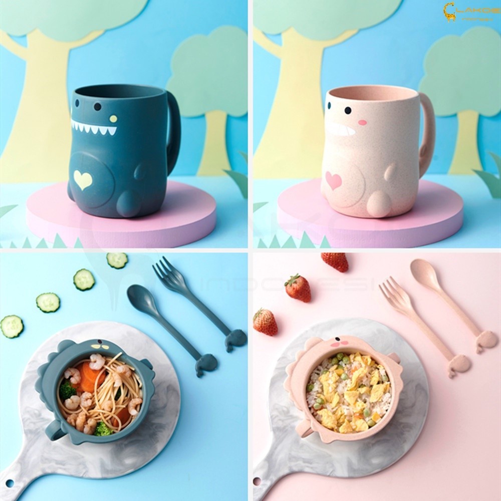 Mangkuk GELAS CUP Makan Anak Bayi Anti Pecah Karakter dinosaurus LUCU Mangkok GELAS Bayi Tempat Maka