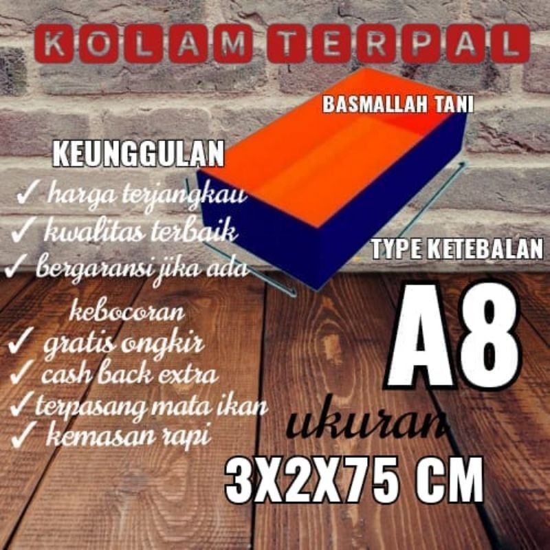 DISTRIBUTOR terpal TERPAL KOLAM TYPE A8 UKURAN 3x2x75cm Original