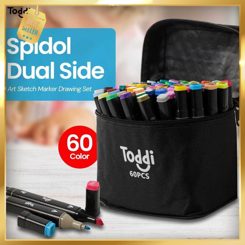 

Toddi Spidol Dual Side Fine Art Brush Pen Art Marker Set 60 Color - HL270