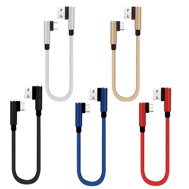 25cm Short Fast Charging Cable Double Elbow 90 Degree USB C Micro USB Type C For Smart Phones Tablet