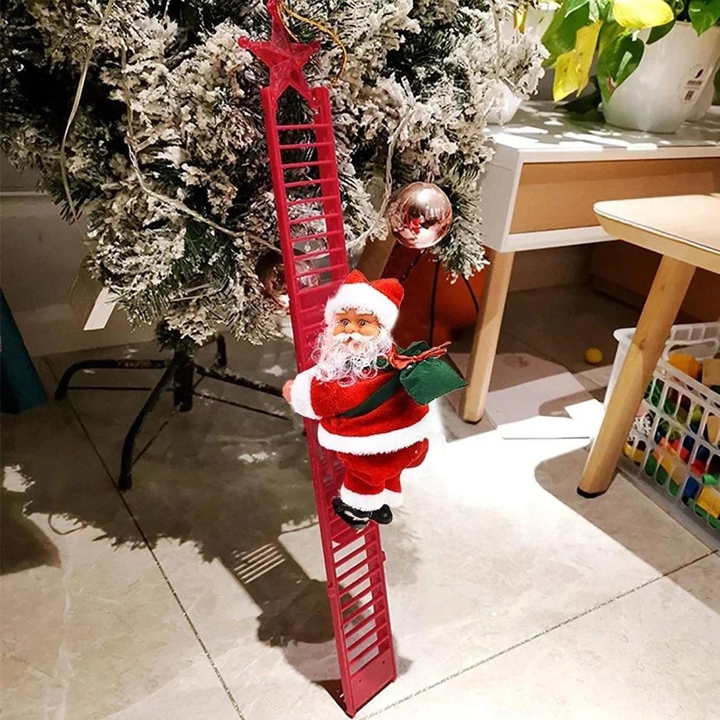 2025 Christmas Ornaments Gift Electric Climbing Ladder Music Santa Claus Doll Toys Decoration Merry 