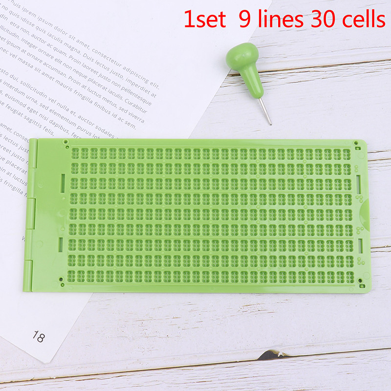

1Set 9 Lines 30 Cells Practical School Plastic Braille Portable Writing Slate With Stylus