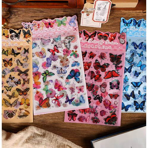 

2 Lembar Sticker Deco Journal Scrapbook Stiker BUTTERFLY FLOWERS VINTAGE Gwiyeo