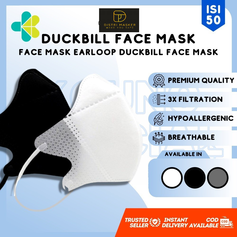 Masker Duckbill Isi 50 Pcs Warna Hitam-putih-abu-abu-Facemask/ Alkindo / Mouson/3ply / 4 Ply Masker 