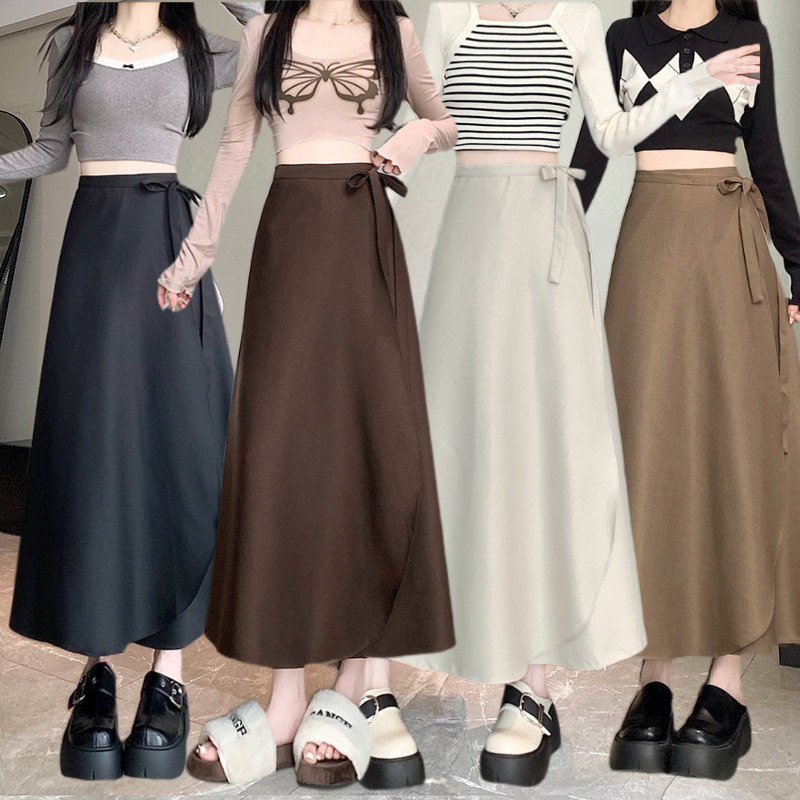 Rok kasual baru gaya Korea rok panjang A-line mode serbaguna