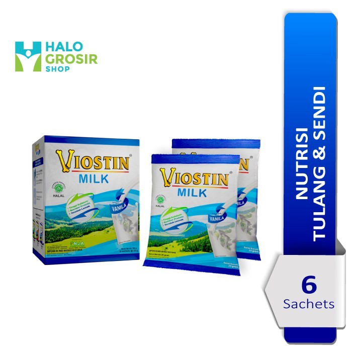 

(1 Box isi 6 Sachet) Viostin Milk Rasa Vanilla dan Rasa Coklat/Susu Kesehatan Tulang & Sendi