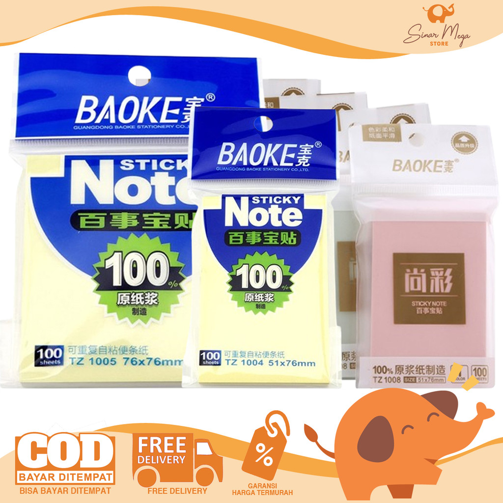 

BaoKe Sticky Notes Memo Tempel 100 Lembar Colorful Blank - Catatan Meja Murah