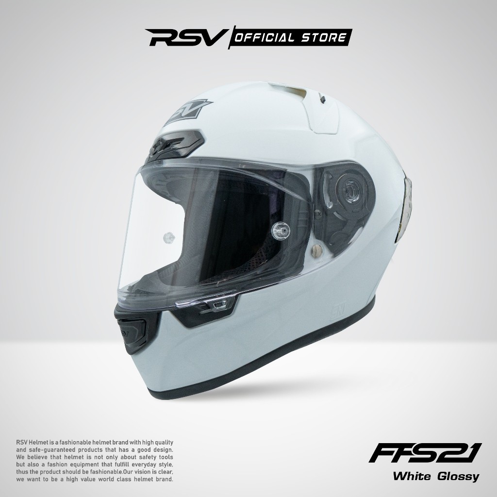 FFS21 Solid WHITE GLOSSY ( HELM FULLFACE RSV HELMET - SNI DOT ECE - RACING MODERN )