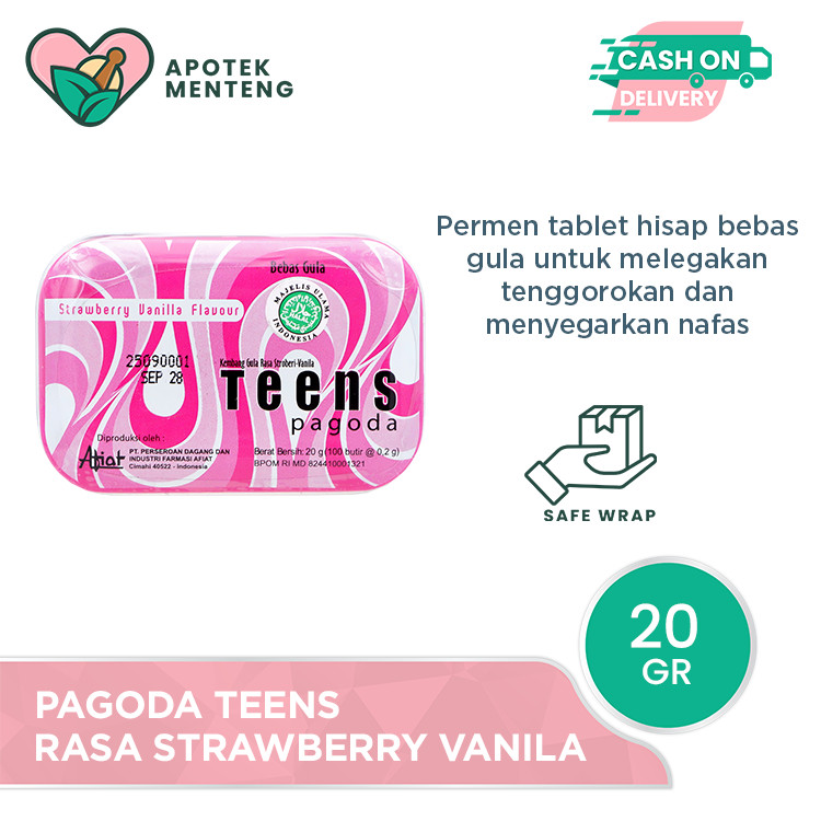 

Pagoda Teens Strawberry Vanilla Flavour 20 Gram - Permen Pelega Tenggorokan