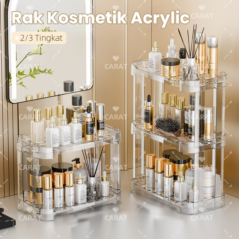 CARAT Rak Acrylic Kosmetik Rak Makeup Rak Organizer Kosmetik / Rak Kosmetik Acrylic  3 Tingkat Serba
