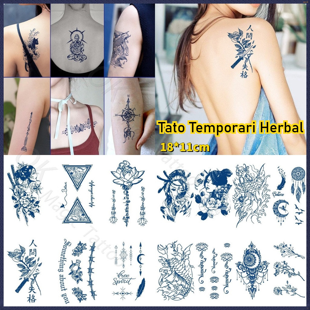 Tato Temporari Premium - Desain Bunga Biru Simulasi Tattoo Nyaman & Stylish 18x11 cm