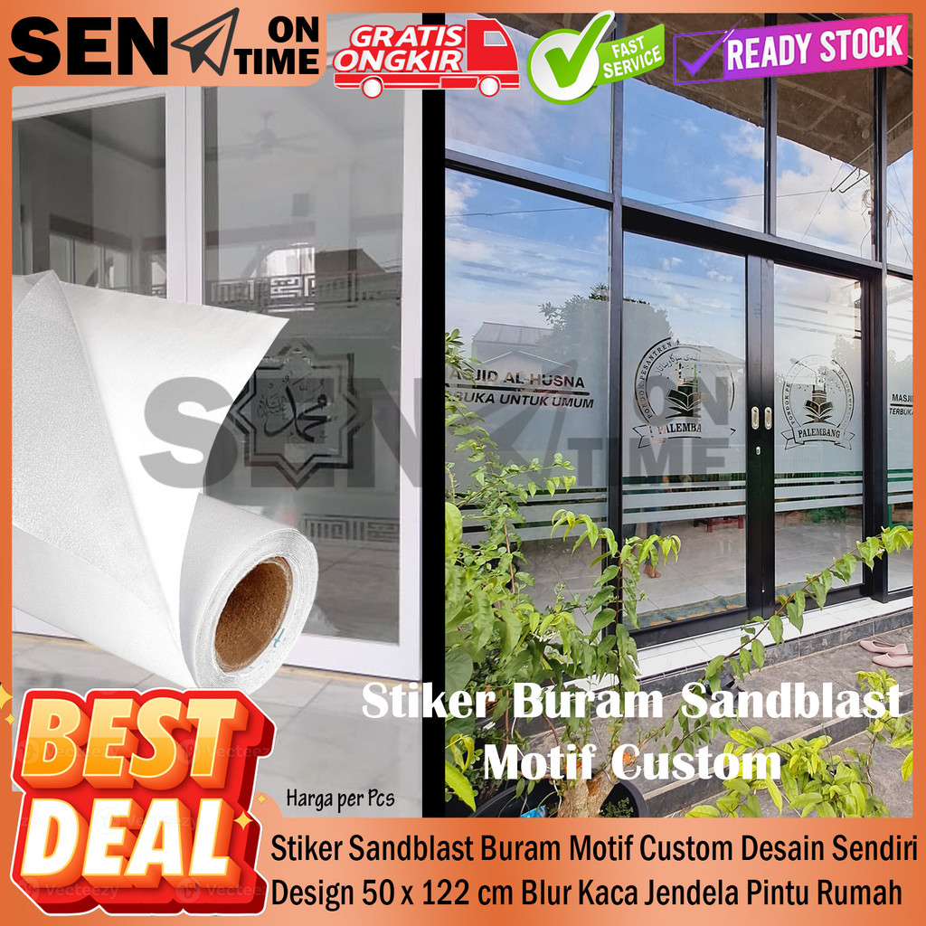 Stiker Kaca Sandblast Buram MOTIF CUSTOM Per 50 x 122 cm 122cm Request Desain Design Jendela Pintu R
