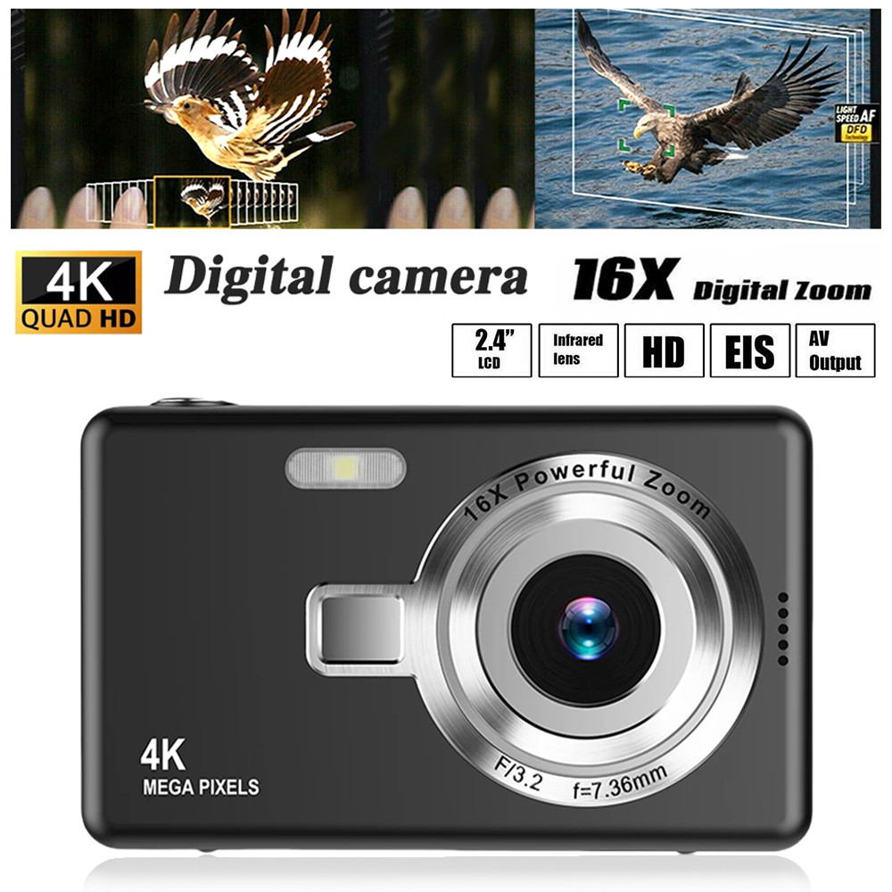 4K HD 1080P Digital Camera 16x Digital Zoom Rechargeable Camera 2.4-inch IPS Screen Timer Photo Shoo