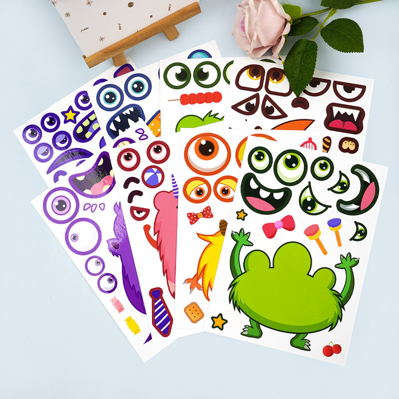 

8PCS Face Change Theme cartoon Animal Monster Princess Theme Stickers Children's Focus DIY Face Change Sticker Book Toys Gift