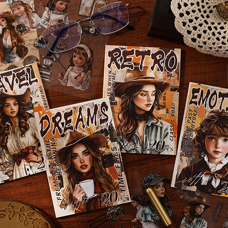 

Mr. Paper 20Pcs/bag Trace back the flow of years series sticker book European and American characters wind handbook DIY diary