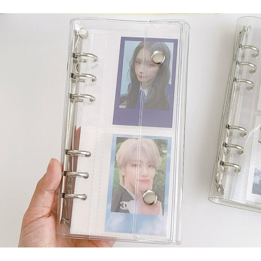 

A6 6-Hole Narrow Half Laser Transparent PVC Double Buckle Flip Cover Three Fold Loose Leaf Notebook Detachable Cover
