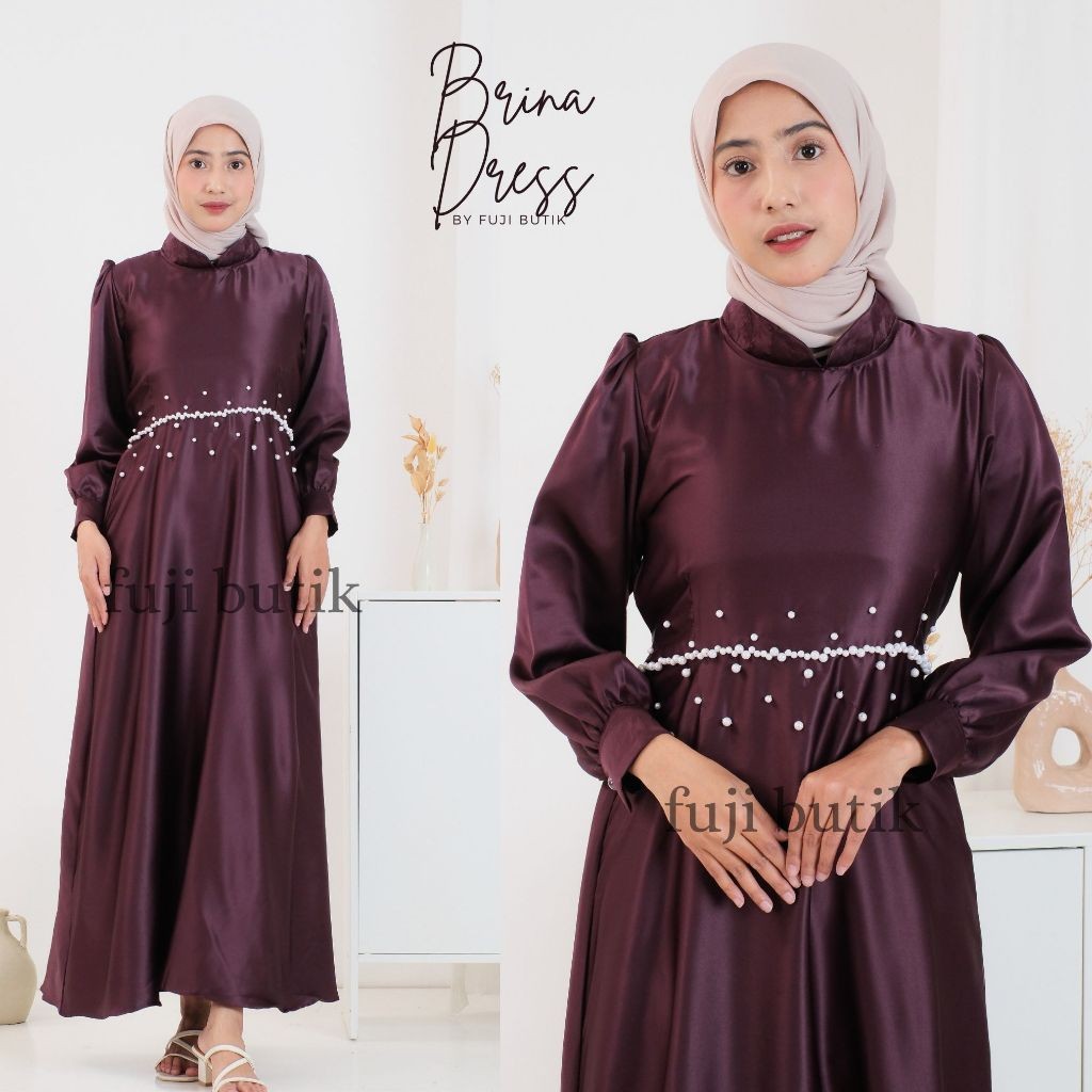 BAHAN PREMIUM / BRINA DRESS SATIN KOMBINASI PAYET PREMIUM MAXI GAUN PESTA BRIDESMAID GAMIS WANITA TE