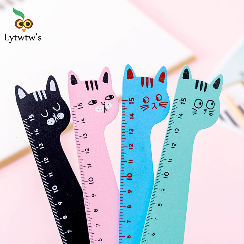 

1 Piece Lytwtw's Cat Candy Color Kawaii Stationery Cartoon Drawing Gift Korean Office School Kitten Straight Wooden Ruler