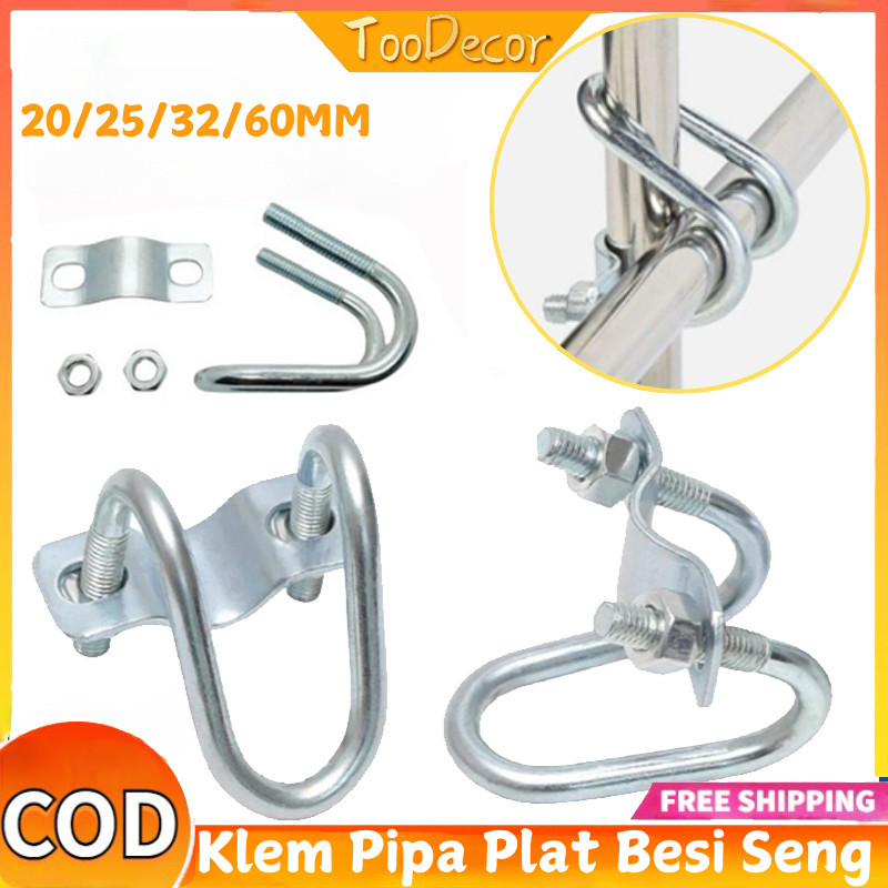 Klem Pipa Plat Besi Seng/ Klem pipa silang berbentuk U ganda/Klem Penjepit Pengait  Pipa Conduit Lis