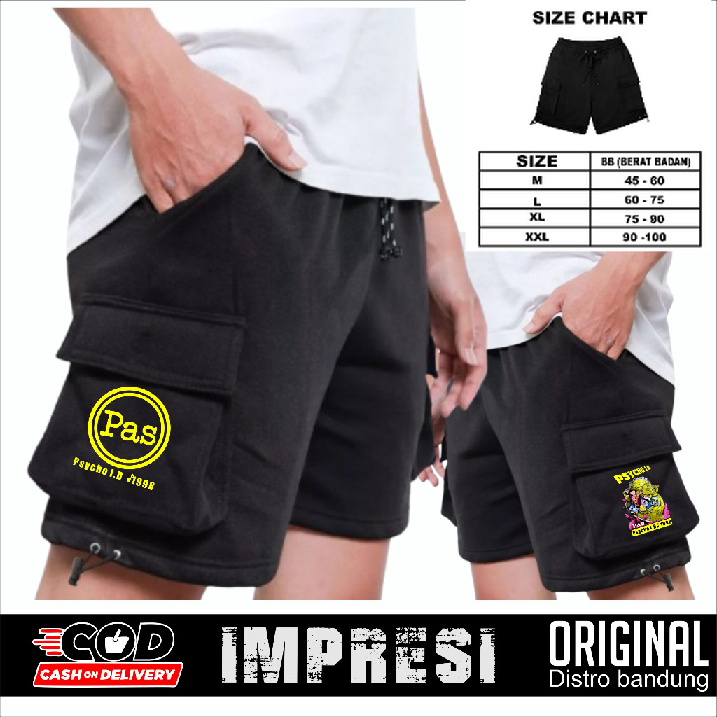 celana pendek kargo PAS BAND PSYCHO original distro | celana kargo bahan musik band pas band distro 