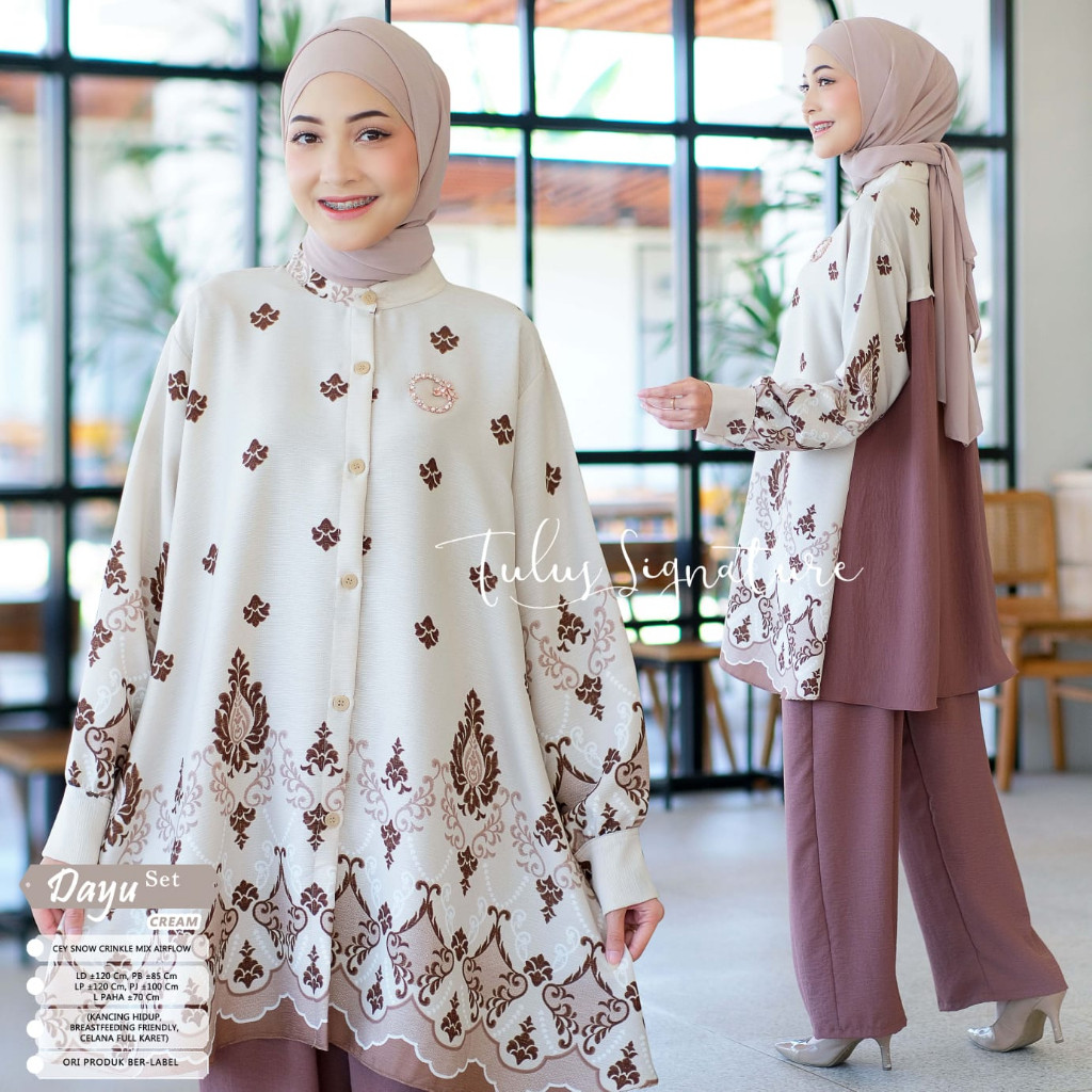 Setelan One Set Wanita Jumbo Baju Ootd Outfit Kondangan Crinkle Ld 120 Dayu
