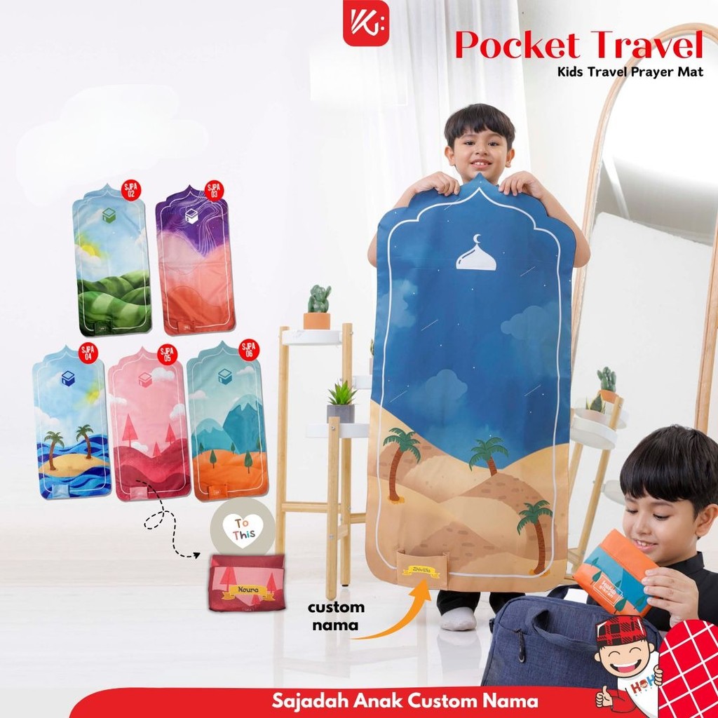 Sajadah Travel Pocket Anak Custom Nama KokoGibran / Sajadah Nama / Sajadah Travel (Cute Series)