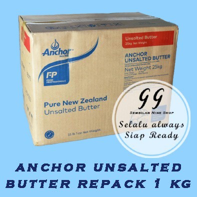 

ANCHOR UNSALTED BUTTER 1 KG Mentega Tawar Pure New Zealand Un Salted