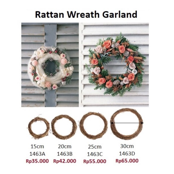 Rattan Wreath Garland 25cm - Rotan Ranting Bulat - pajangan natal