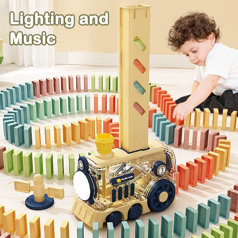 

Kids Electric Domino Train Set Automatic Laying Colorful Domino Train with Lighting Sound Effects DIY Toys Kids Birthday Gift