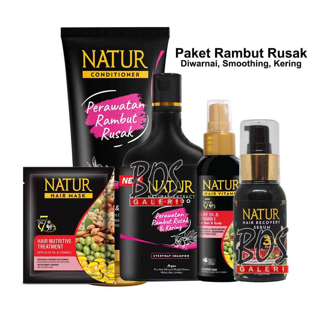 NATUR Paket ARGAN Perawatan Rambut Diwarnai Rusak Kering & Smoothing
