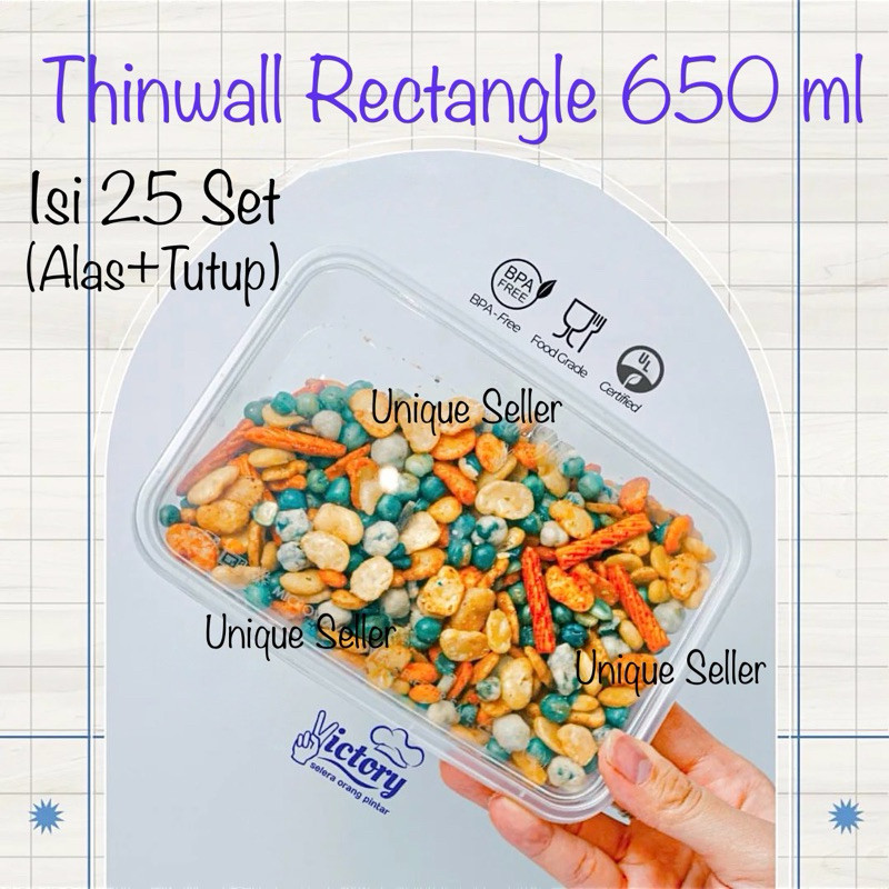 [Isi 25] Thinwall Rectangle Victory 650 ml / Thinwall Persegi Panjang Victory 650ml / Thinwall Kotak