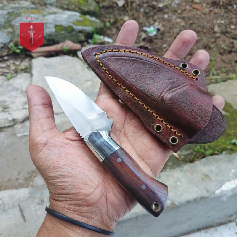 Pisau Skinner neck knife HSS fulltang sarung full kulit