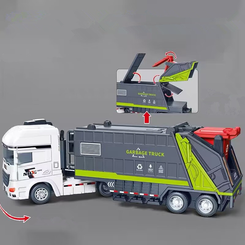 1/30 City Garbage Truck Car Model Simulation Garbage Sorting Sanitation Road Cleaning Sweeper Vehicl