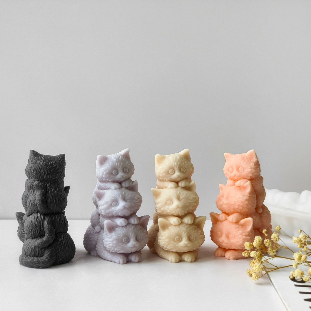 

DIY Animal Three Kittens Silicone Mold Stacking Cats Aroma Candle Plaster Ornaments Mould Handmade Soap Candle Making Supplies