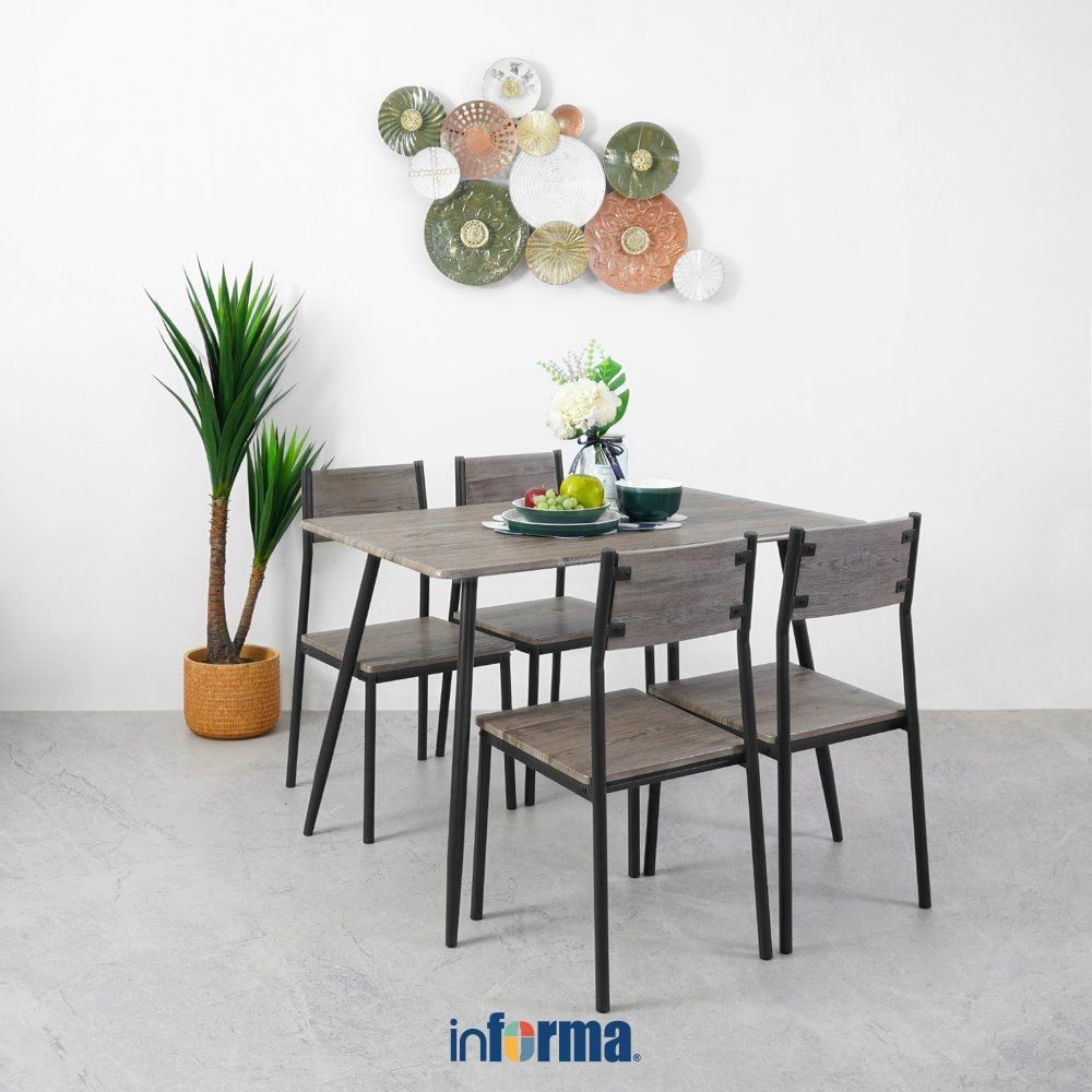 Informa Lexon Set Meja Makan 4 Kursi - Cokelat Tua Dining Table Kursi Aesthetic Furniture Dining Roo