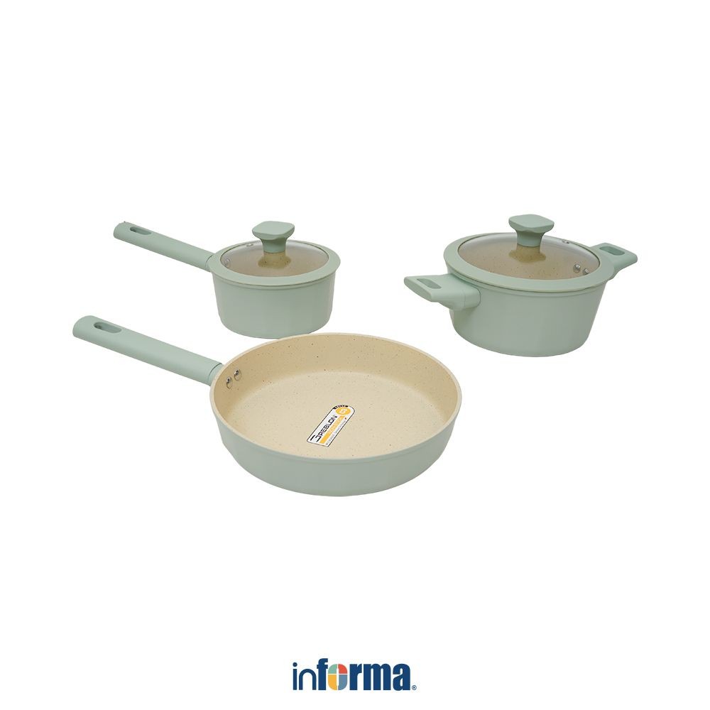Informa Cooking Color Set 5 pcs Hector Perlengkapan Masak - Hijau Cookware Set Wajan Casserole Sauce