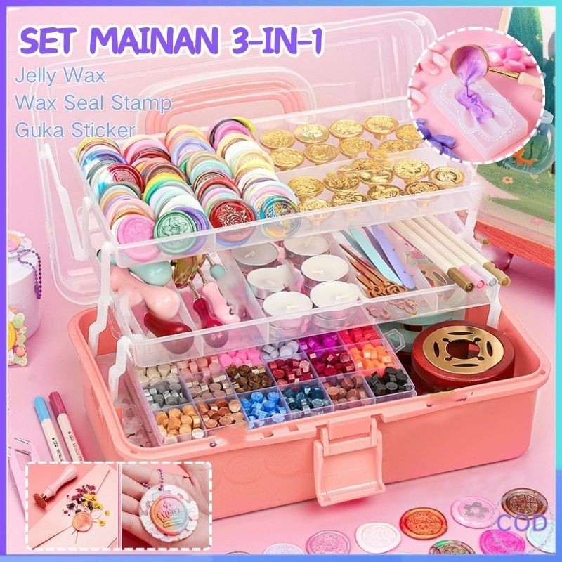 YH54TE 【COD】Set Mainan Jelly Wax Wax Seal Stamp Guka Sticker DIY Pembuatan gantungan kunci  DIY 3D B