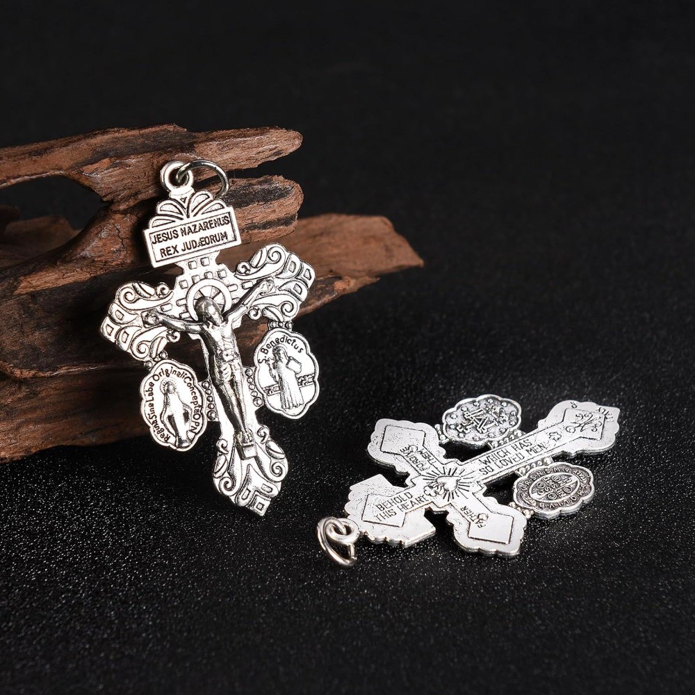 

6 Pcs Alloy Catholic Crucifix for Rosary Making Bulk with Medal Design,Pardon Crucifix Rosary Parts for Rosaries Catholic