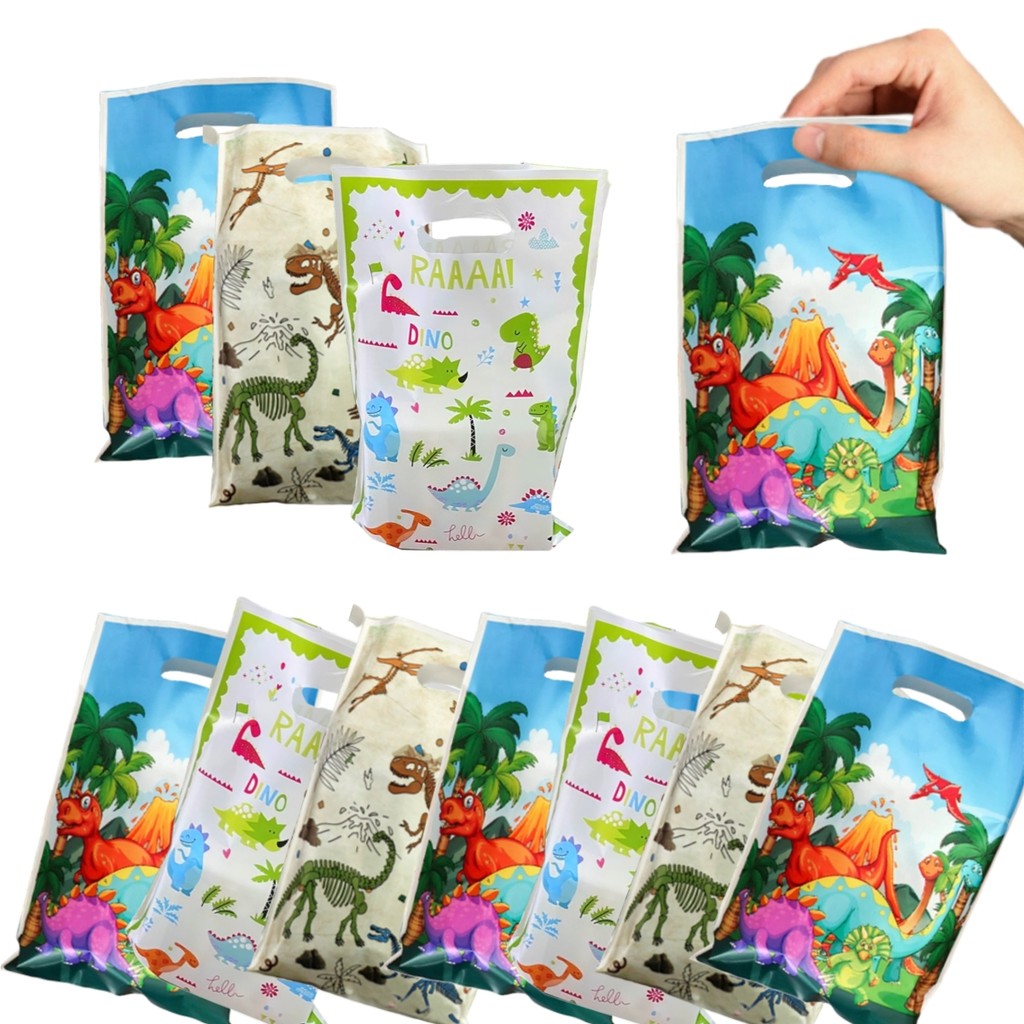 

40/30/20/10pcs Dinosaur Gift Bag Birthday Party Decoration Dinosaur Fossil Handle Goody Bags Biscuit Wrapper Kids Party Supplies