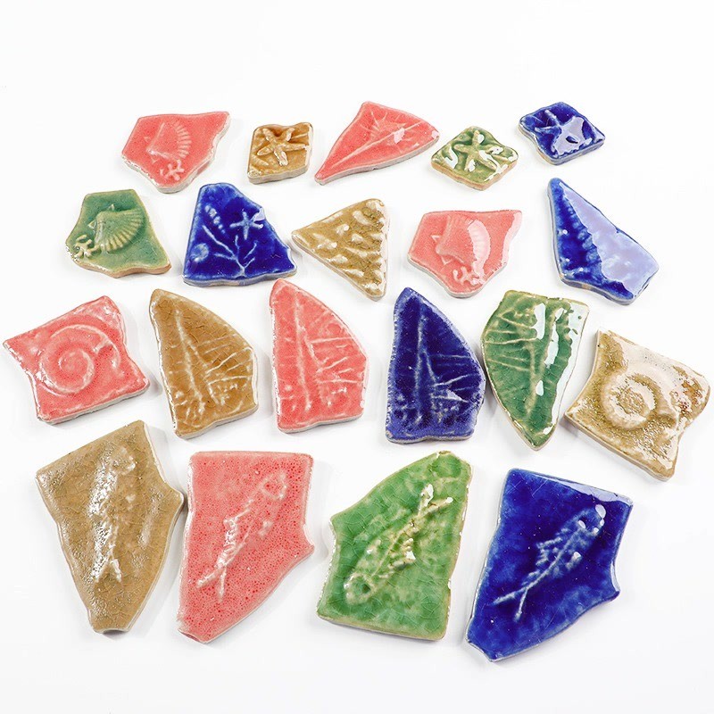 

200g DIY Ceramic Mosaic Tile Inserts, Random Color Mixed Shapes And Design With Fish, Shell & Butterfly For Diy Craft Hobbies