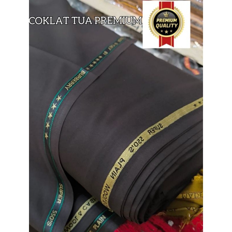 kain coklat tua semi wool keper bahan celana rok span setelan kantor lembut