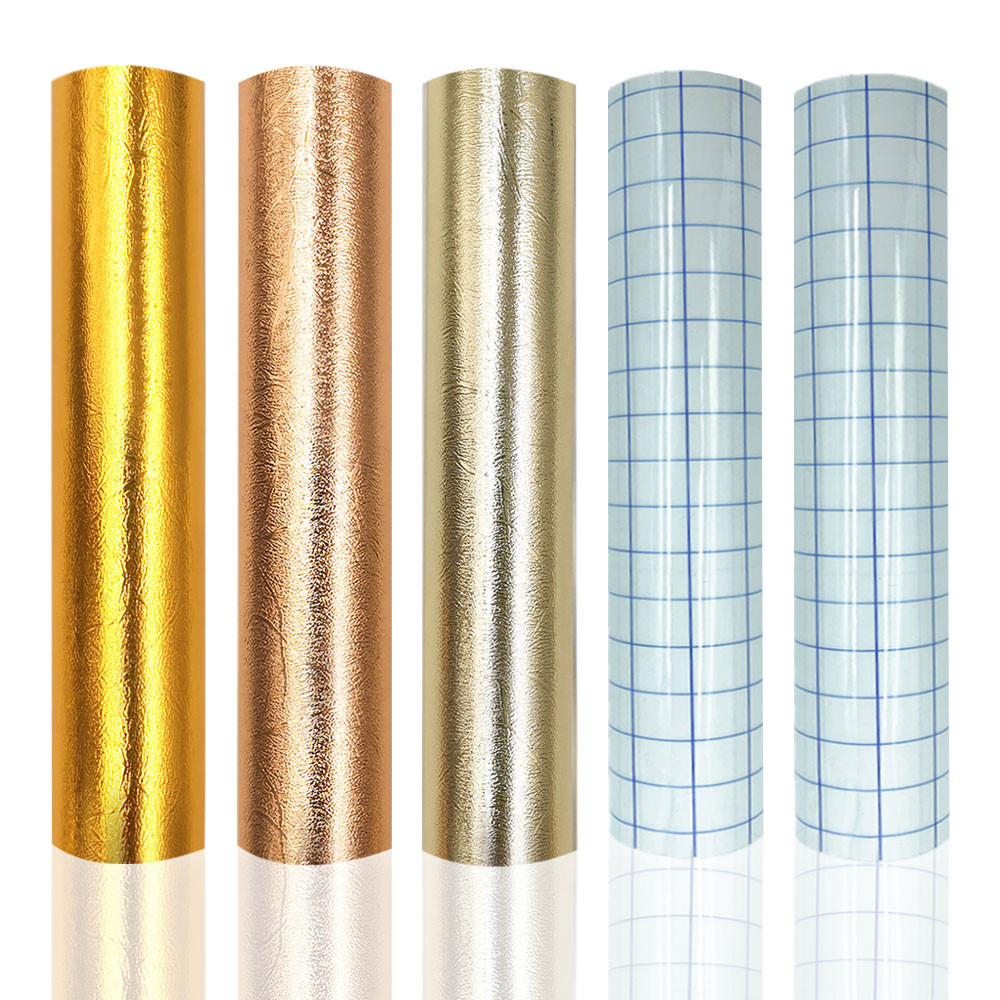 

12in x 10in 5pcs Foil Metallic Textured Adhesive Vinyl Craft Sheets Film DIY Mug Window Ceramic Decals Decor Stickers For Cut